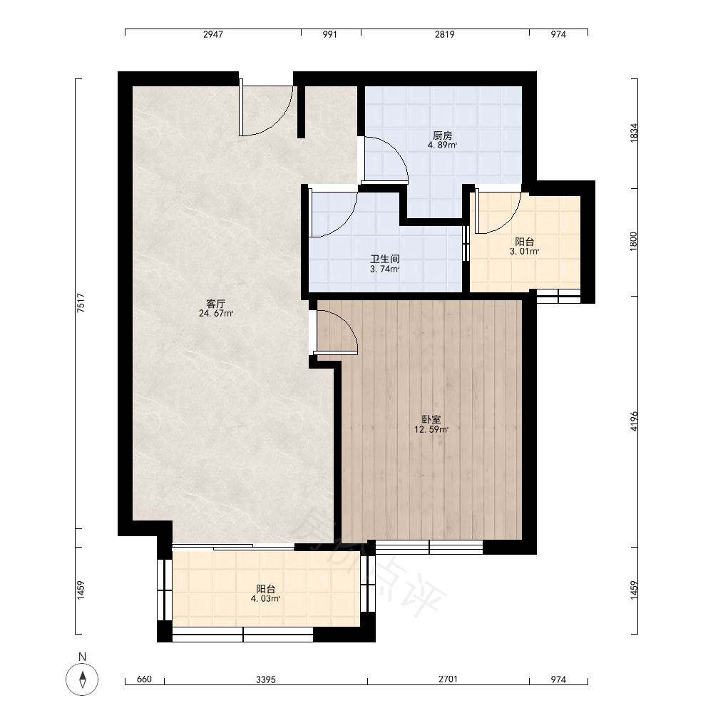 1室2厅户型图