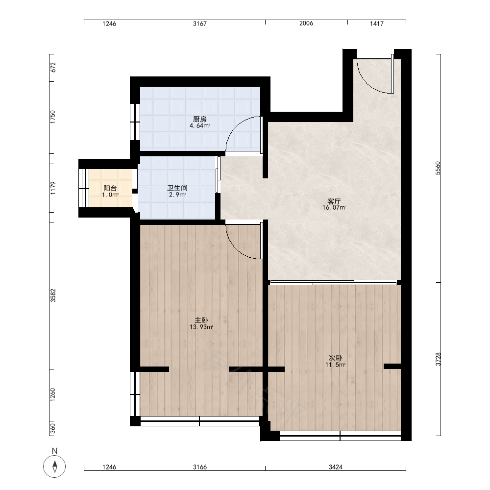 2室1厅户型图