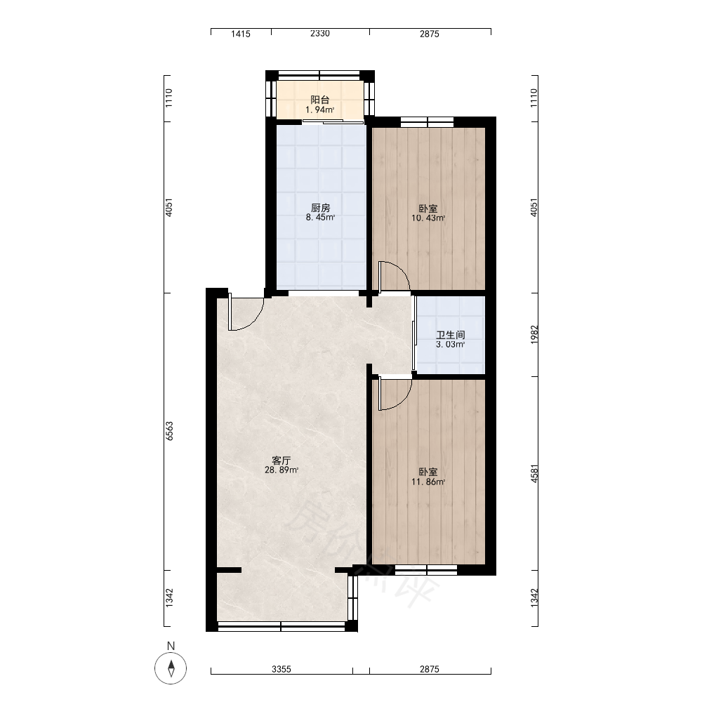 2室1厅户型图