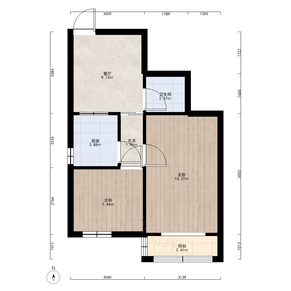 2室1厅户型图