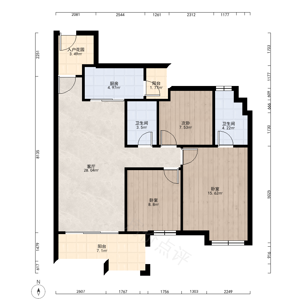 2室1厅户型图