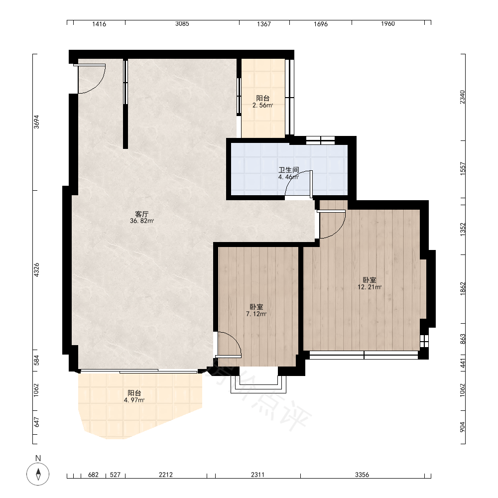 2室1厅户型图
