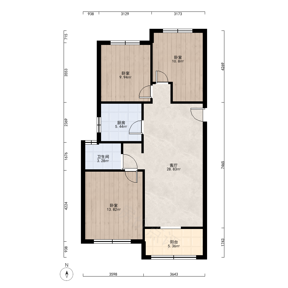 2室1厅户型图
