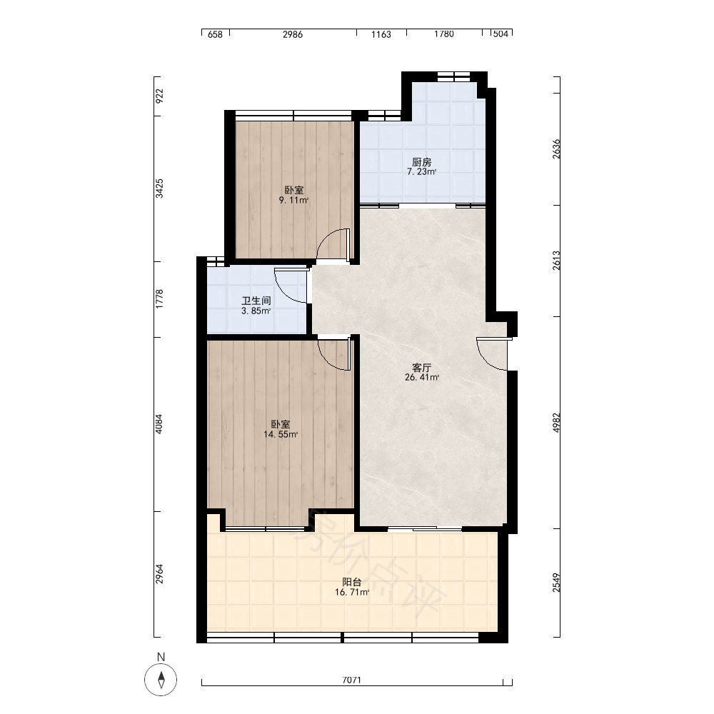 2室1厅户型图