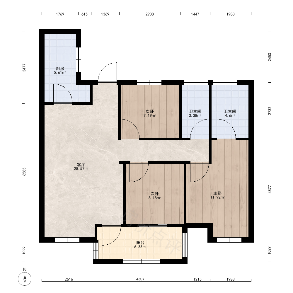 3室2厅户型图