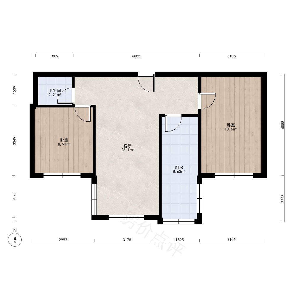 2室1厅户型图