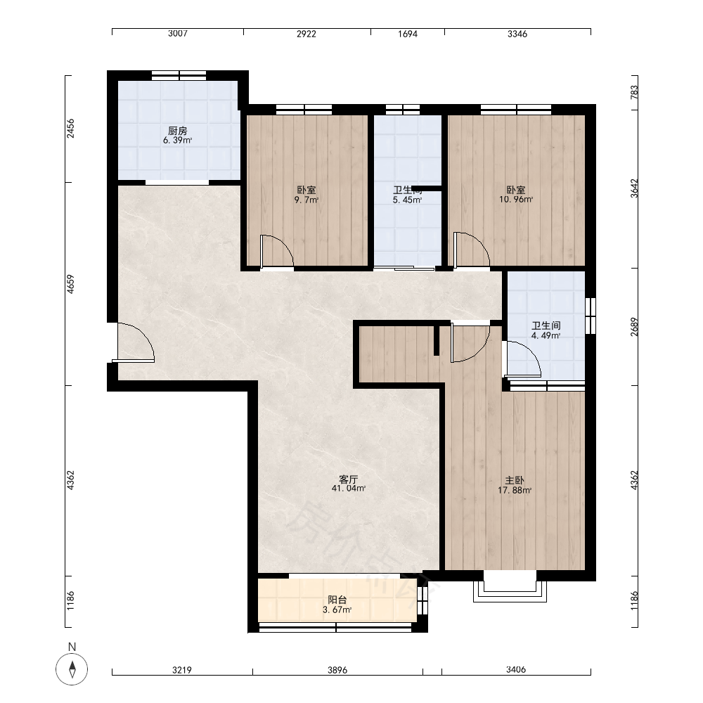 2室1厅户型图