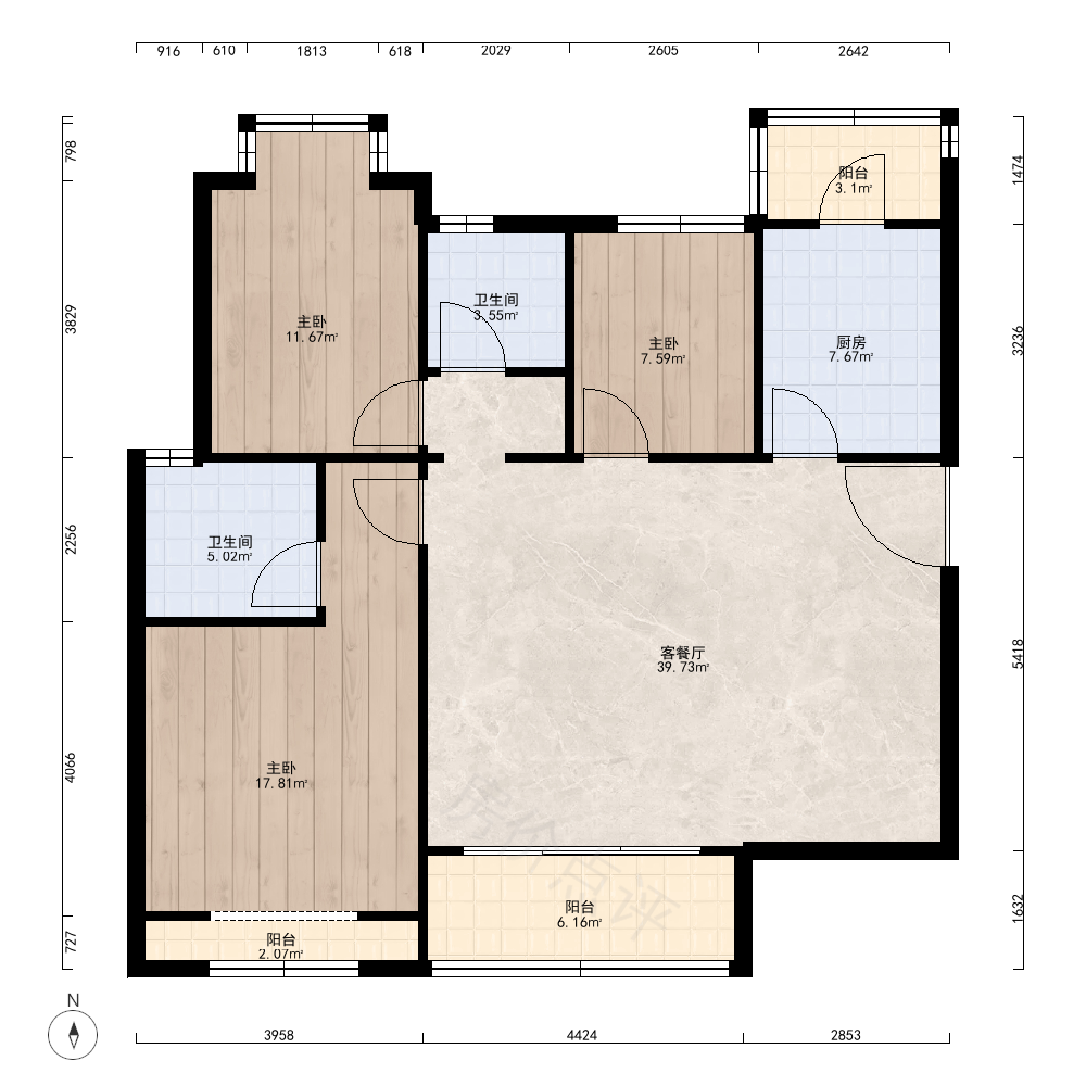 3室2厅户型图