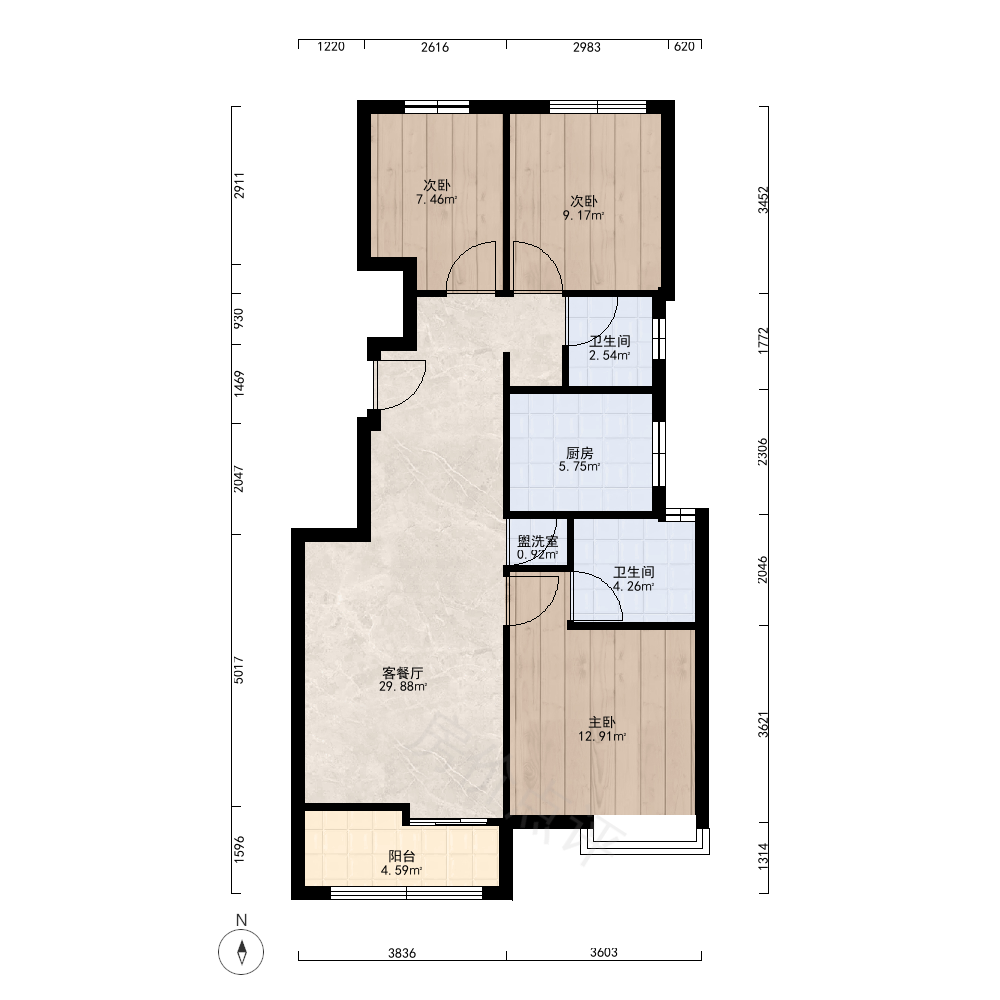 3室2厅户型图